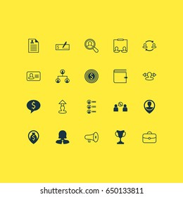 Management Icons Set. Collection Of Money Navigation, Destination, Business Goal And Other Elements. Also Includes Symbols Such As Trophy, Dollar, Conference.