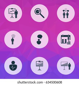Management Icons Set. Collection Of Opinion Analysis, Report Demonstration, Co-Working And Other Elements. Also Includes Symbols Such As Chracater, Data, Research.