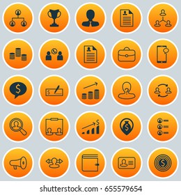 Management Icons Set. Collection Of Personal Badge, Successful Investment, Business Goal And Other Elements. Also Includes Symbols Such As Male, Stacked, Call.