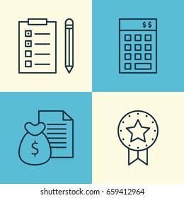 Management Icons Set. Collection Of Present Badge, Reminder, Investment And Other Elements. Also Includes Symbols Such As Revenue, List, Report.