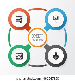 Management Icons Set. Collection Of Presentation Date, Project Targets, Personal Character And Other Elements. Also Includes Symbols Such As Trait, Presentation, Person.