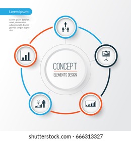 Management Icons Set. Collection Of Report Demonstration, Decision Making, Bar Chart And Other Elements. Also Includes Symbols Such As Improvement, Statistic, Cooperation.