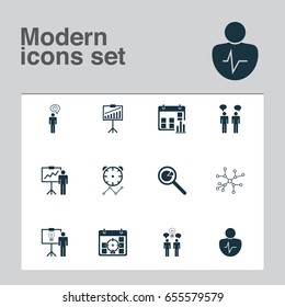 Management Icons Set. Collection Of Solution Demonstration, Team Meeting, Project Analysis And Other Elements. Also Includes Symbols Such As Chracater, Idea, Communication.