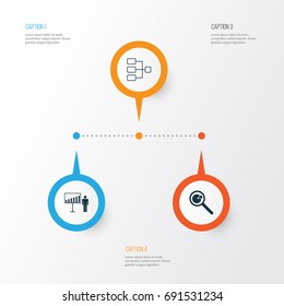 Management Icons Set. Collection Of System Structure, Project Analysis, Project Presentation And Other Elements. Also Includes Symbols Such As Statistic, Structure, Research.