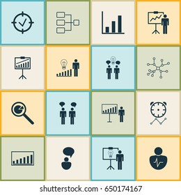 Management Icons Set. Collection Of Team Meeting, Company Statistics, Solution Demonstration And Other Elements. Also Includes Symbols Such As Chracater, Communication, Trait.