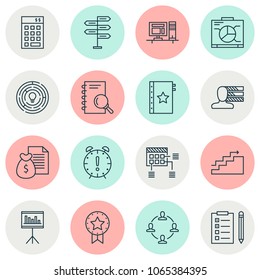 Management icons set with idea brainstorming, statistics and management, teamwork and meeting personal skills elements. Isolated vector illustration management icons.