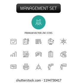 Management icons. Set of  line icons. Deadline, recruitment, schedule. Strategic planning concept. Vector illustration can be used for topics like business, statistics, startup
