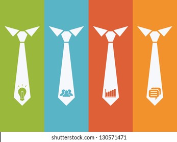 management icons set with neck tie back ground.