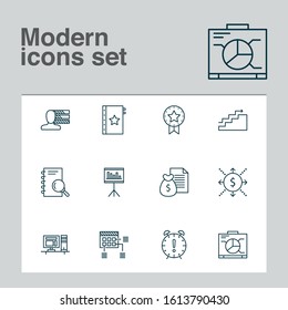 Management icons set with personality, graph and presentation, deadline warranty elements. Isolated vector illustration management icons.