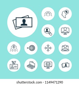 Management icons set with target, social identity, problem solving and other cooperation elements. Isolated vector illustration management icons.