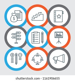 Management icons set with task list, promotion, decision making and other opportunity elements. Isolated vector illustration management icons.