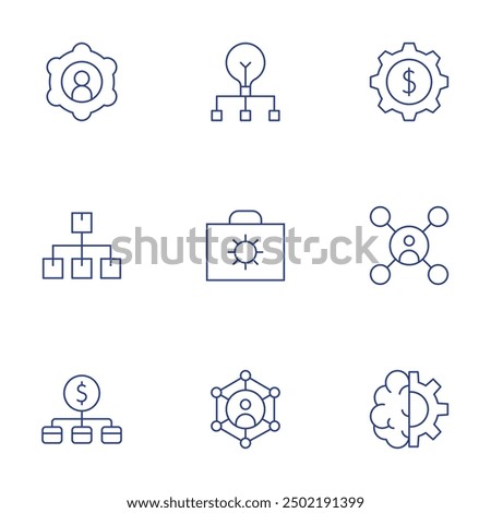 Management icons set. Thin Line style, editable stroke. briefcase, management, machine learning, gear, distribution, delegate, community manager, project management.