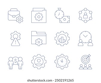 Management icons. Thin Line style, editable stroke. user, time management, target, risk management, hr, folder, data management, business, sales, people.