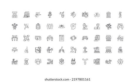 Management ideas, linear icons, line signs set, vector collection