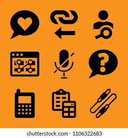 management, illustration, communicate, togetherness, layout and label icon vector set. Flat vector design with filled icons. Designed for web and software interfaces