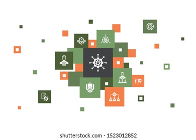 Management Infographic 10 steps pixel design. manager, control, organization, presentation icons