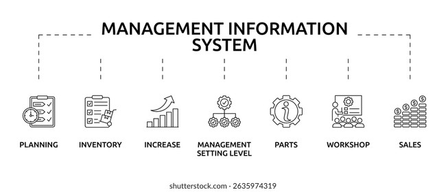 Management Information System Corporate Data Management Banner mit Symbol und Schlagwörtern