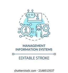 Management Information Systems Turquoise Concept Icon. Improve Business Performance Abstract Idea Thin Line Illustration. Isolated Outline Drawing. Editable Stroke. Arial, Myriad Pro-Bold Fonts Used