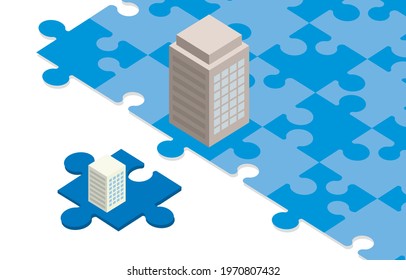 management integration,mergers and acquisitions image,vector illustration,blue background