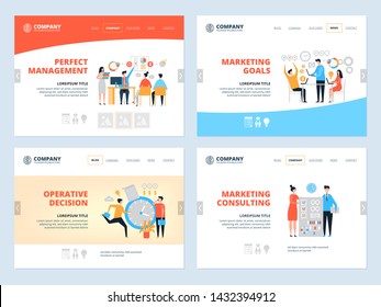 Management landing. Business website page layout organization goal marketing consultants managers team workspace vector landing. Illustration of marketing consulting professional, organization working