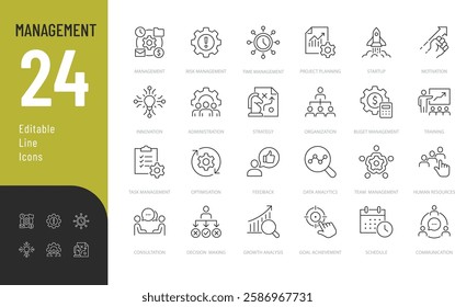 Management Line Editable Icons set. Vector illustration in modern thin line style of business related icons: administration, decision making, training, and more. Pictograms and infographics.