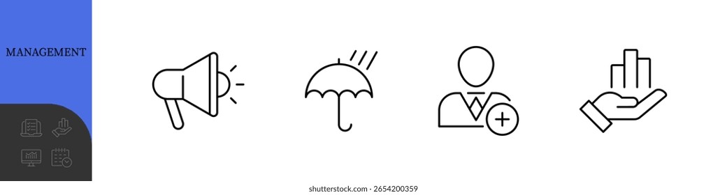 Management Line Editable Icons set. Vector illustration in modern thin line style of business icons: functions, principles, goals, and more. Pictograms and infographics for mobile apps