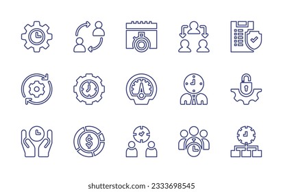 Management line icon collection. Editable stroke. Vector illustration. Containing time management, change, chronometer, team management, clipboard, solutions, efficiency, security, money management.
