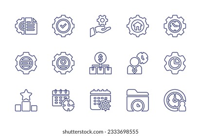 Management line icon collection. Editable stroke. Vector illustration. Containing project, compliance, technical service, management, time management, data management, hr, cost, ranking, appointment.