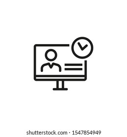 Management line icon. Screen, clock, person. HR concept. Vector illustration can be used for topics like work search, headhunting, business