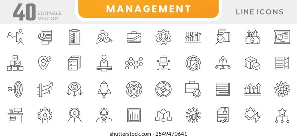 Management line icon set. Decision making, company, document, client, investor, investment, bank account, task, deadline, plan, manage, setting line icon set. UI thin line icon pack.