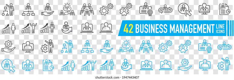 Management line icons. Business people, Algorithm and Group. Startup strategy linear icon set. Vector