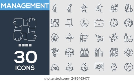 Colección de iconos de línea de administración. Paquete de iconos de contorno fino. Ilustración vectorial