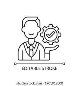 Management linear icon. Organization goals accomplishment. Forward planning and strategies. Thin line customizable illustration. Contour symbol. Vector isolated outline drawing. Editable stroke