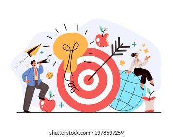 Management looking future organization marketing strategy target and good idea new project concept. Vector flat cartoon modern style graphic illustration