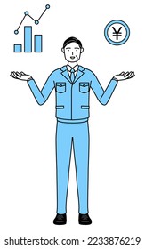 Management, managers, plant manager, a man in work wear guiding an image of DXing,performance and sales improvement.