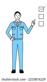 Management, managers, plant manager, a man in work wear pointing to a checklist.