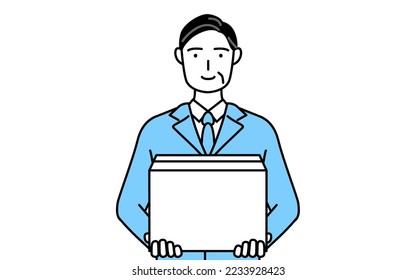 Management, managers, plant manager, a man in work wear holding a cardboard box.
