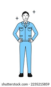 Management, managers, plant manager, a man in work wear with his hands on his hips.