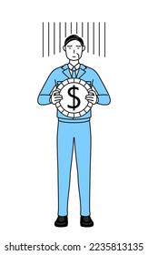 Management, managers, plant manager, a man in work wear, an image of exchange loss or dollar depreciation