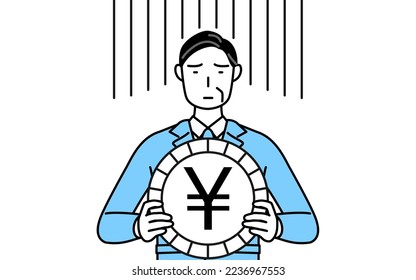 Management, managers, plant manager, a man in work wear, an image of exchange loss or yen depreciation