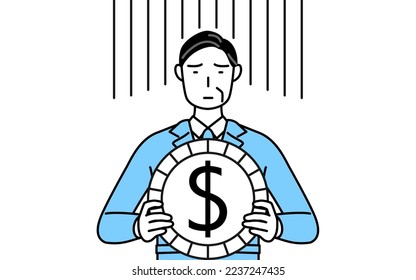 Management, Manager, Pflanzenmanager, ein Mann in Arbeitskleidung, ein Bild von Wechselkursverlust oder Abwertung des Dollars