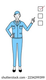 Management, managers, plant manager, a senior woman in work wear pointing to a checklist.