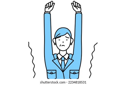Management, managers, plant manager, a senior woman in work wear stretching and standing tall.