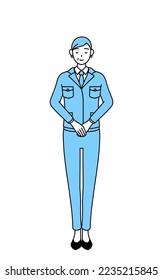 Management, managers, plant manager, a senior woman in work wear lightly bowing.