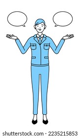 Management, managers, plant manager, a senior woman in work wear with wipeout and comparison.