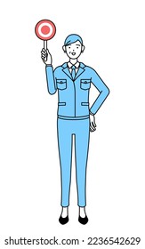 Management, managers, plant manager, a senior woman in work wear with his hands folded in front of his body.