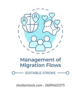 Management of migration flows soft blue concept icon. National security. Benefit of border regulation. Round shape line illustration. Abstract idea. Graphic design. Easy to use in presentation