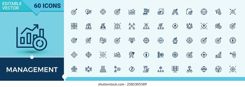 Management modern icon. Featuring person, success, career, management, strategy, target and more. Line symbol. Solid line editable vector illustration.