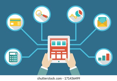 Management of money by means of tablet pc - vector illustration