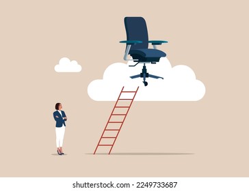 Büroleiter auf Wolke mit Leiter für Talent. Karriereerfolg. Erfolgsleiter. Flache Vektorgrafik.